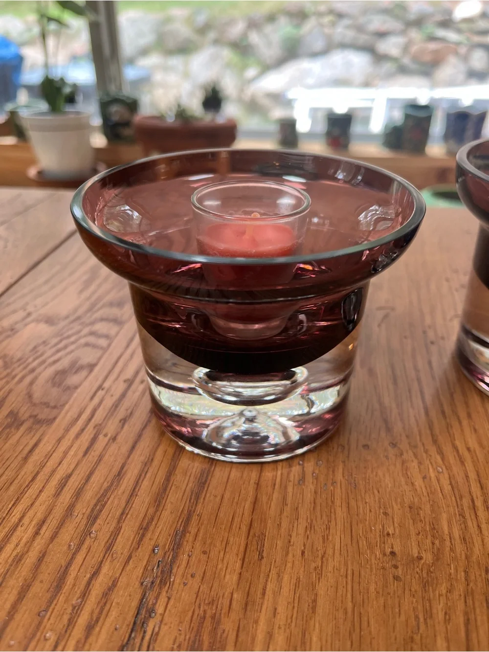 Vintage Krosno Poland Amethyst Glass Votive Candle Holders - Set of 2